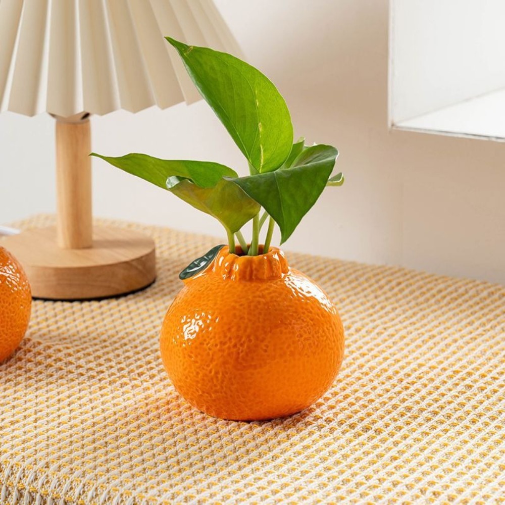 Cute Orange Shaped Ceramic Vas - Hydroponic Grow Pod ulasan dan harga
